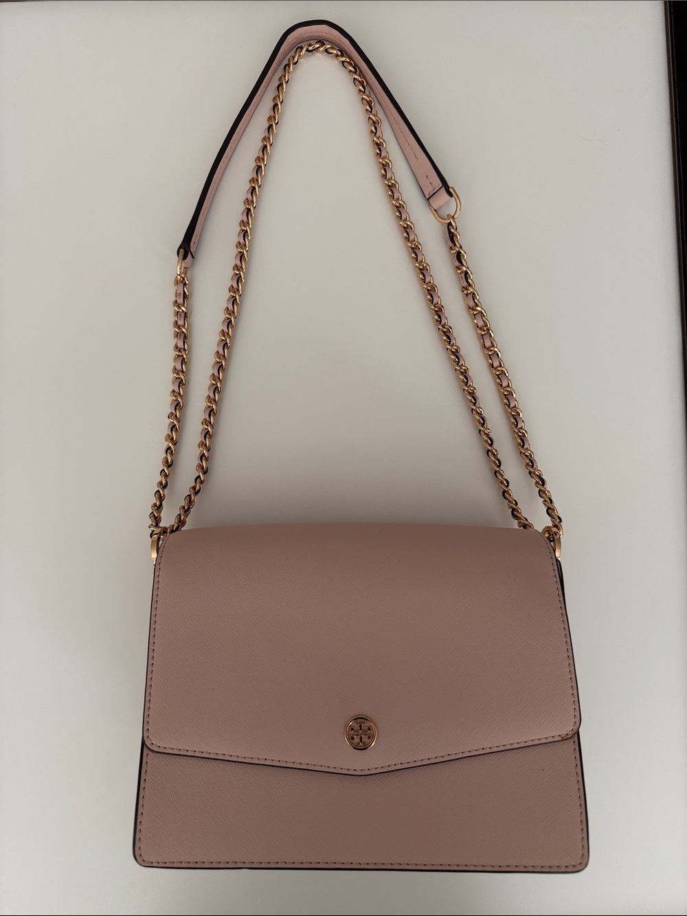 Tory Burch Robinson Convertible  Powder Pink Leather Chain Shoulder Bag